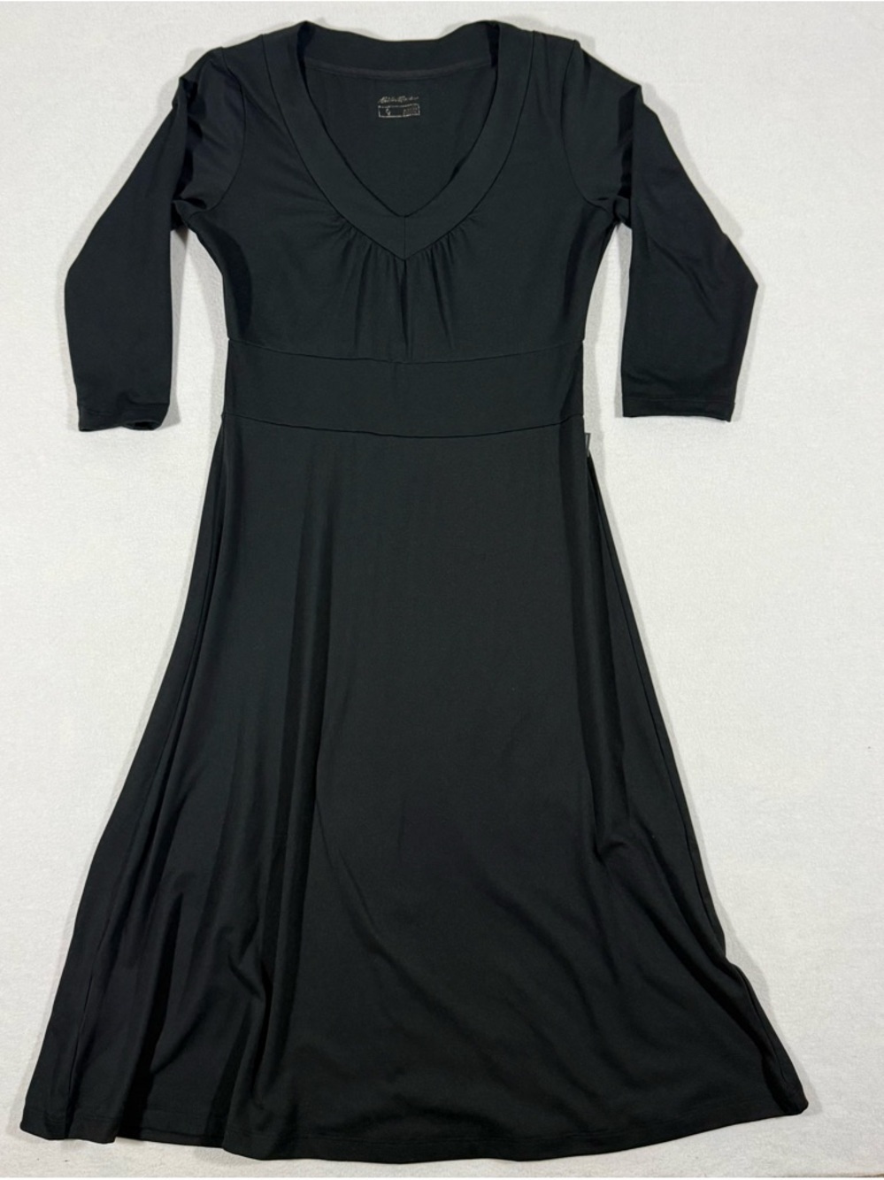 Eddie Bauer Women's Black Fit And Flare Dress 3/4 Sleeves V Neck Size XS